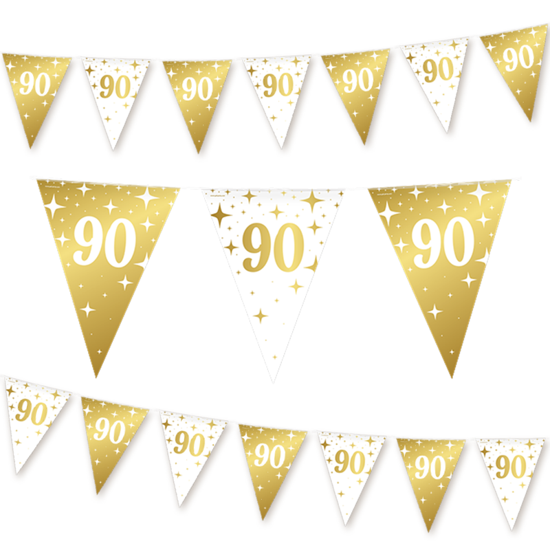 Folie Vlaggenlijn 90 Jaar Wit/Goud 10 m