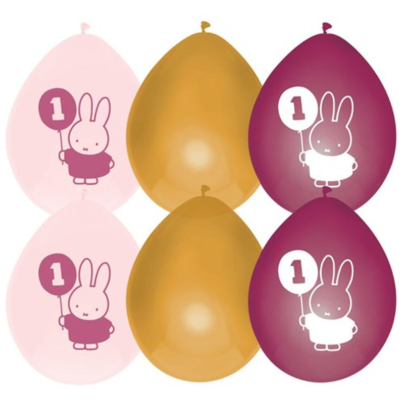 Latex Ballonnen Nijntje 1 Jaar Roze/Goud