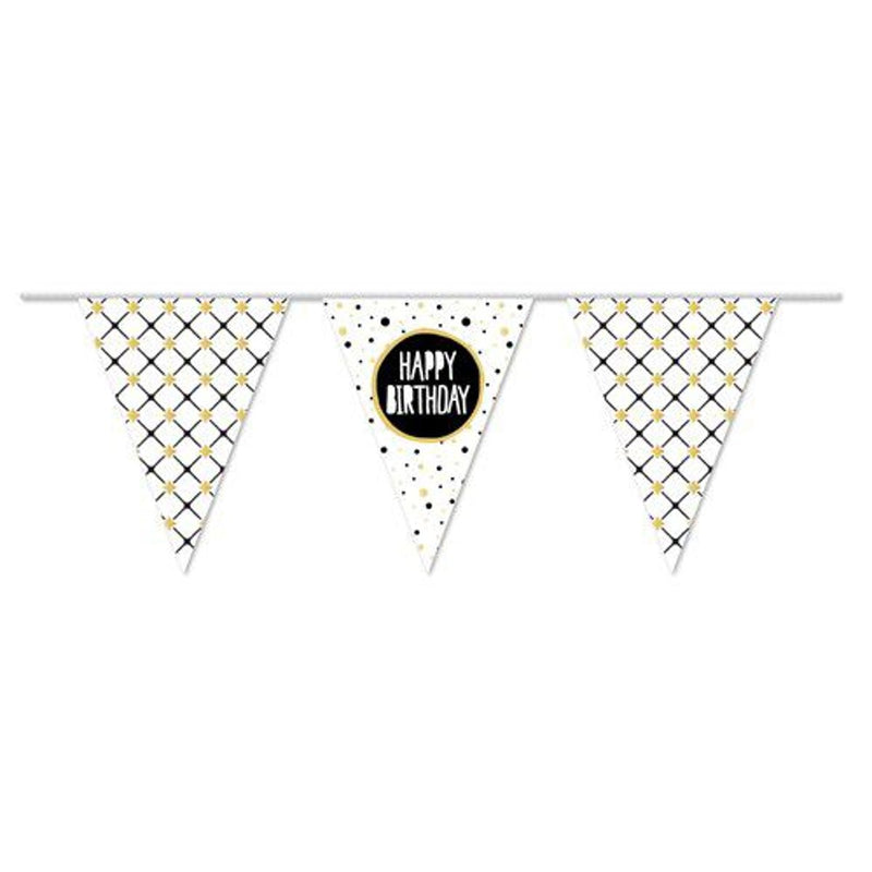 Vlaggenlijn Festive Happy Birthday Wit/Goud/Zwart