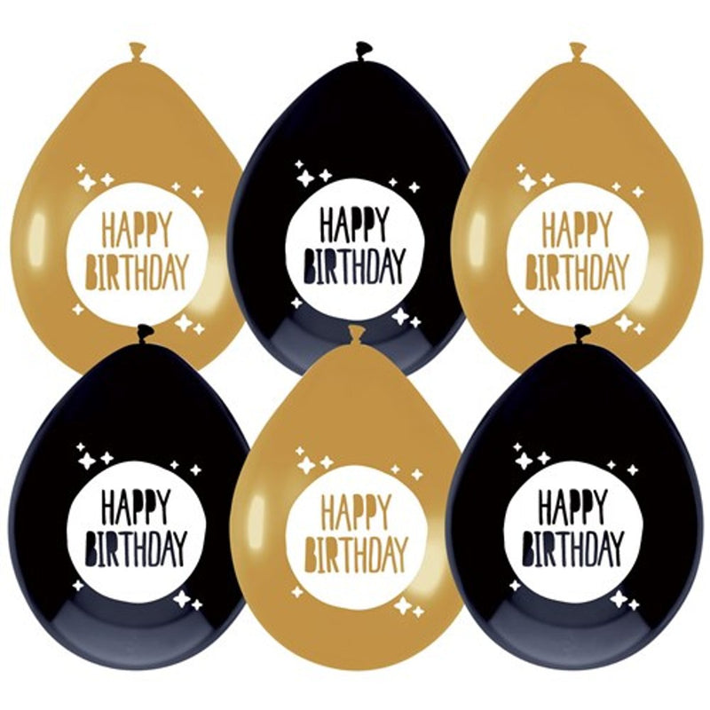Latex Ballonnen Festive Happy Birthday Goud/Zwart