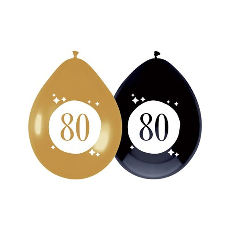 Latex Ballonnen Festive 80 Jaar Goud/Zwart