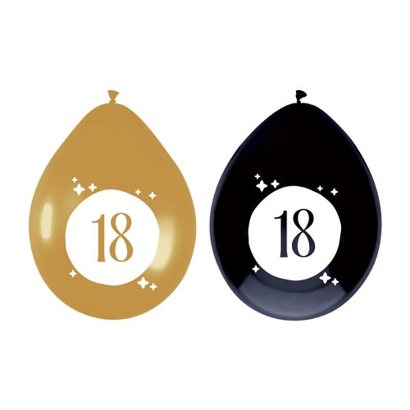 Latex Ballonnen Festive 18 Jaar Goud/Zwart